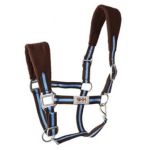 CABEZADA NYLON C/FORRO Y MOSQUETON MARRON/AZUL CLARO FULL
