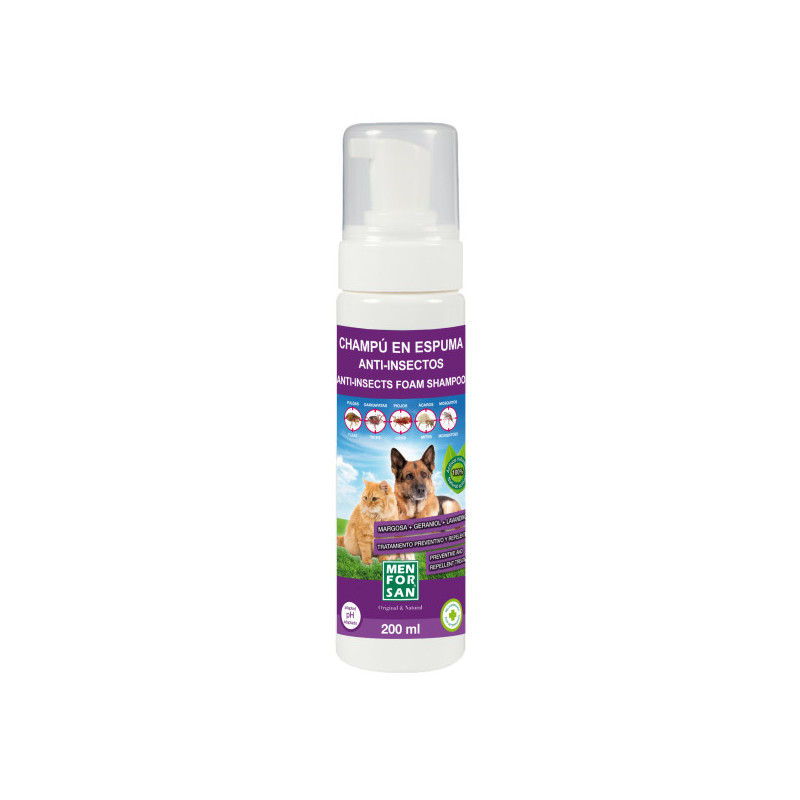 CHAMPU ESPUMA ANTIINSECTO MARGOSA , GERANIOL , LAVANDINO 200ML