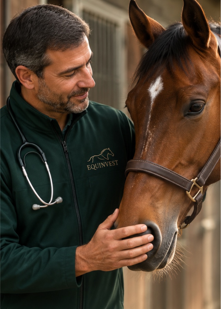 Veterinario de Equinvest atendiendo a un caballo